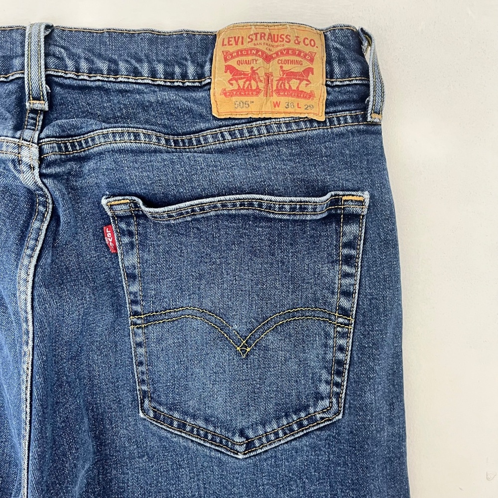 Levi Strauss Co. 505 Mens 36x29 Straight Leg‎ Ankle Jeans Blue Denim 5-Pocket - Picture 10 of 12